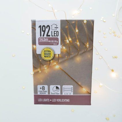 LED SVETELNÁ REŤAZ - 192 DIÓD (TEPLÁ BIELA) - 14,5 METRA A 8 FUNKCIÍ